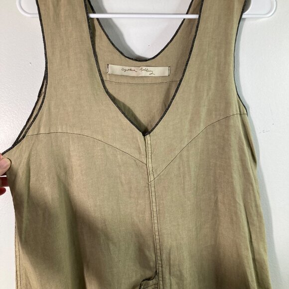 Womens Cynthia Ashby‎ Linen Lagenlook Midi Dress Jumper Brown S Linen Pockets - Picture 4 of 11